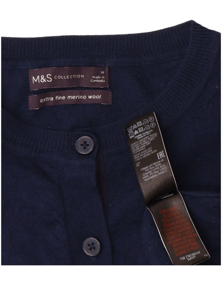 Maglione cardigan da donna Marks & Spencer UK 14 Lana merino medio blu navy
