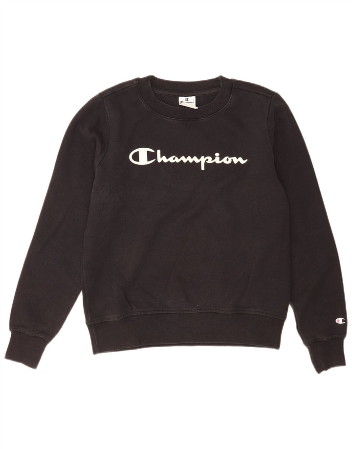 Felpa oversize con grafica da donna Champion, maglione UK 10, piccola, nera