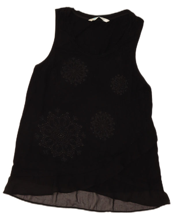 DESIGUAL Womens Longline Sleeveless Blouse Top UK 14 Large Black Floral