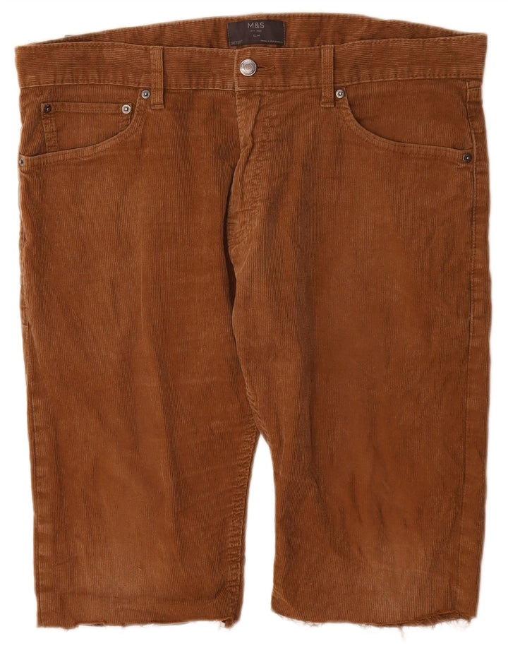 Pantaloncini di velluto a coste slim da uomo Marks & Spencer W36 grandi marroni