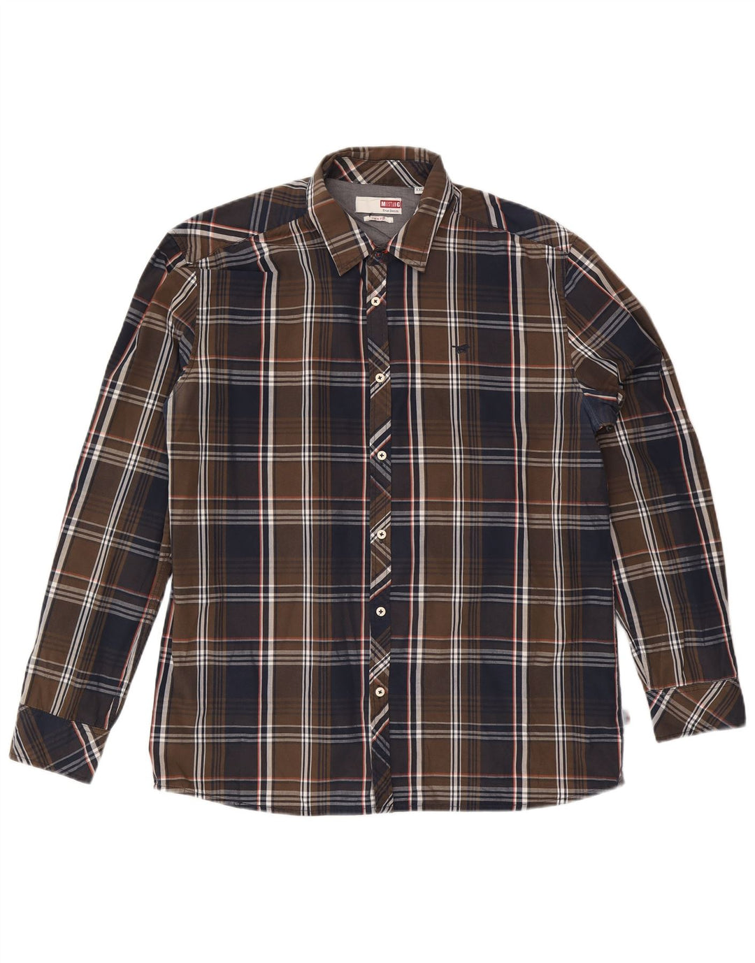 Camicia slim fit da uomo Mustang 2XL in cotone a quadri marrone