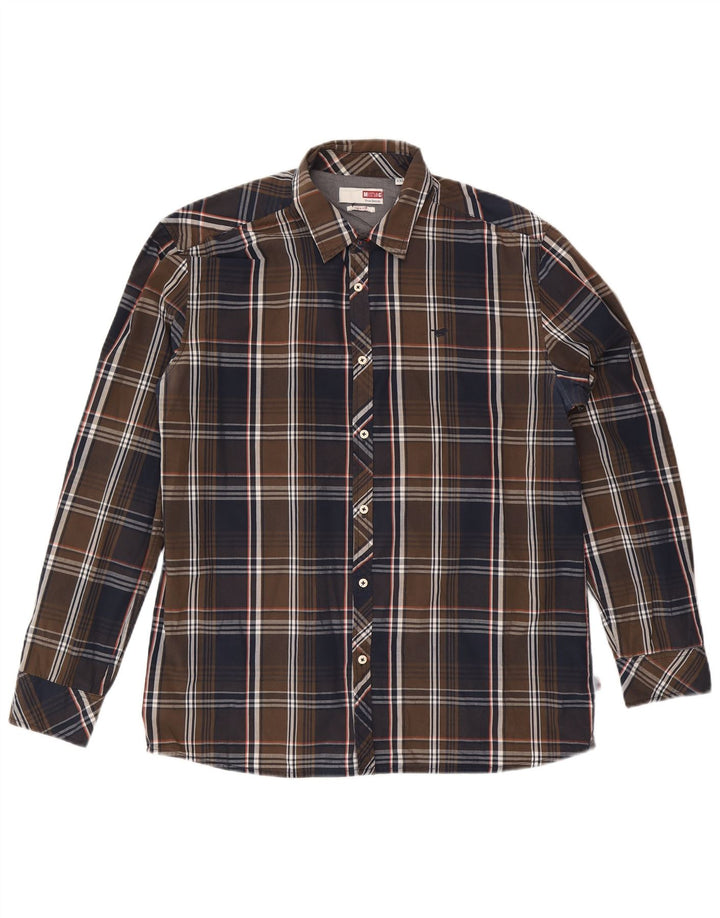 Camicia slim fit da uomo Mustang 2XL in cotone a quadri marrone