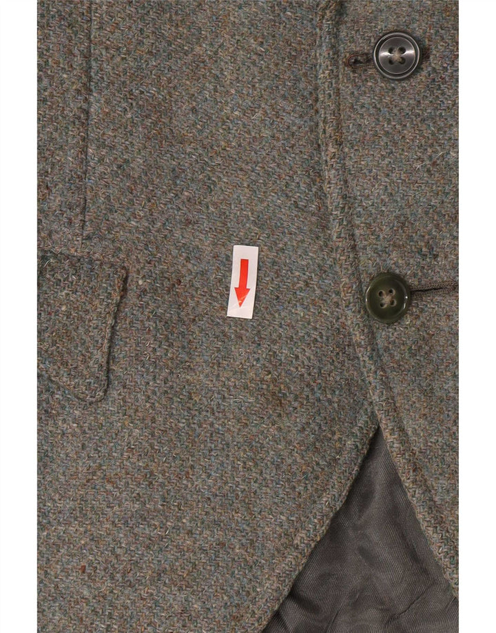 Giacca blazer militare a 2 bottoni da donna Harris Tweed UK 8 piccola in lana kaki