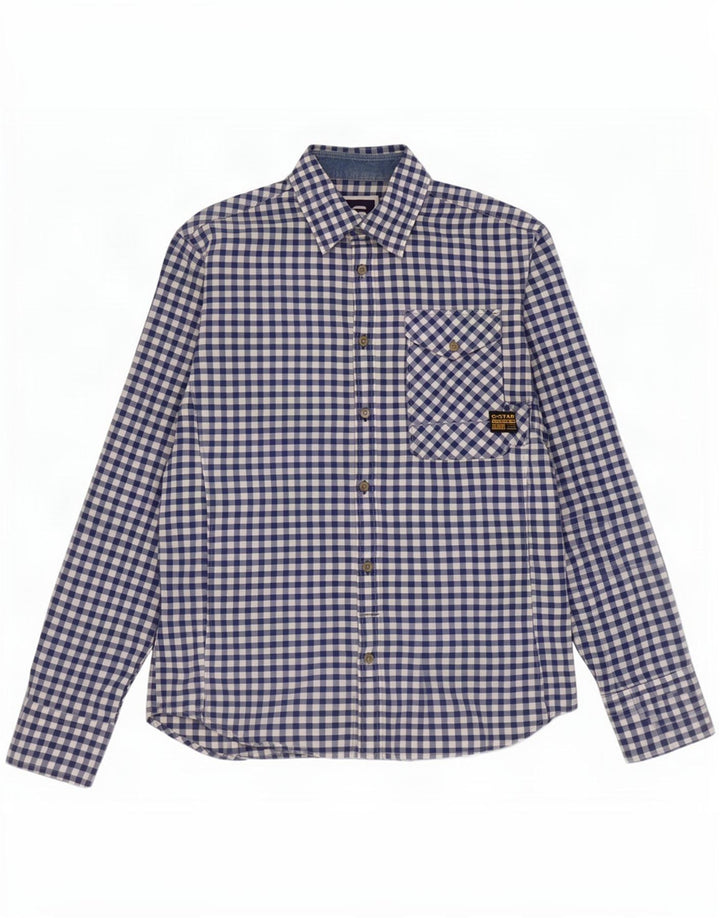 Camicia da uomo G-Star in cotone a quadretti blu medio