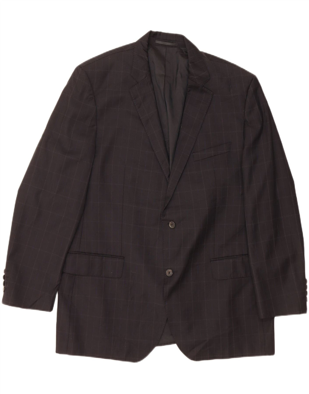 HUGO BOSS Mens 2 Button Blazer Jacket EU 56 3XL Black Check Virgin Wool