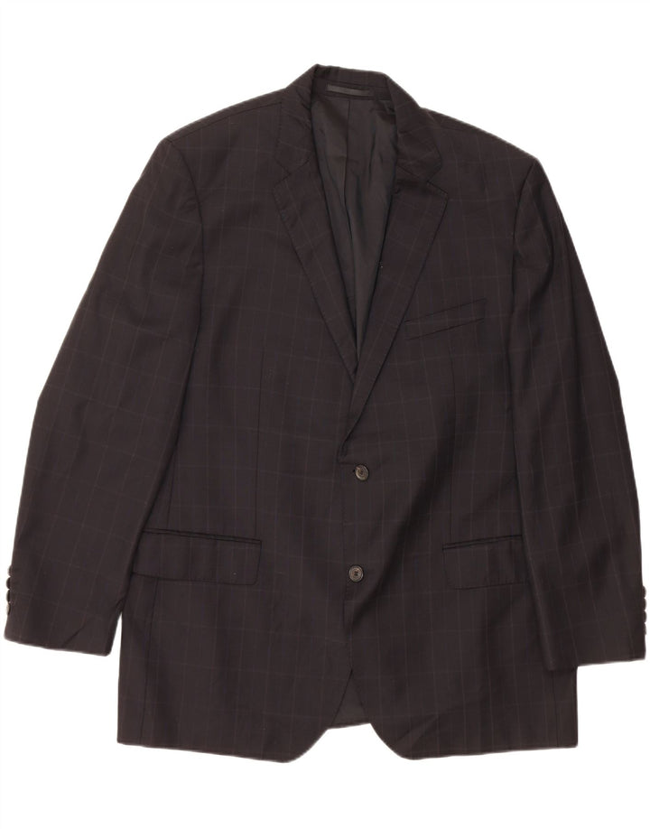 HUGO BOSS Mens 2 Button Blazer Jacket EU 56 3XL Black Check Virgin Wool