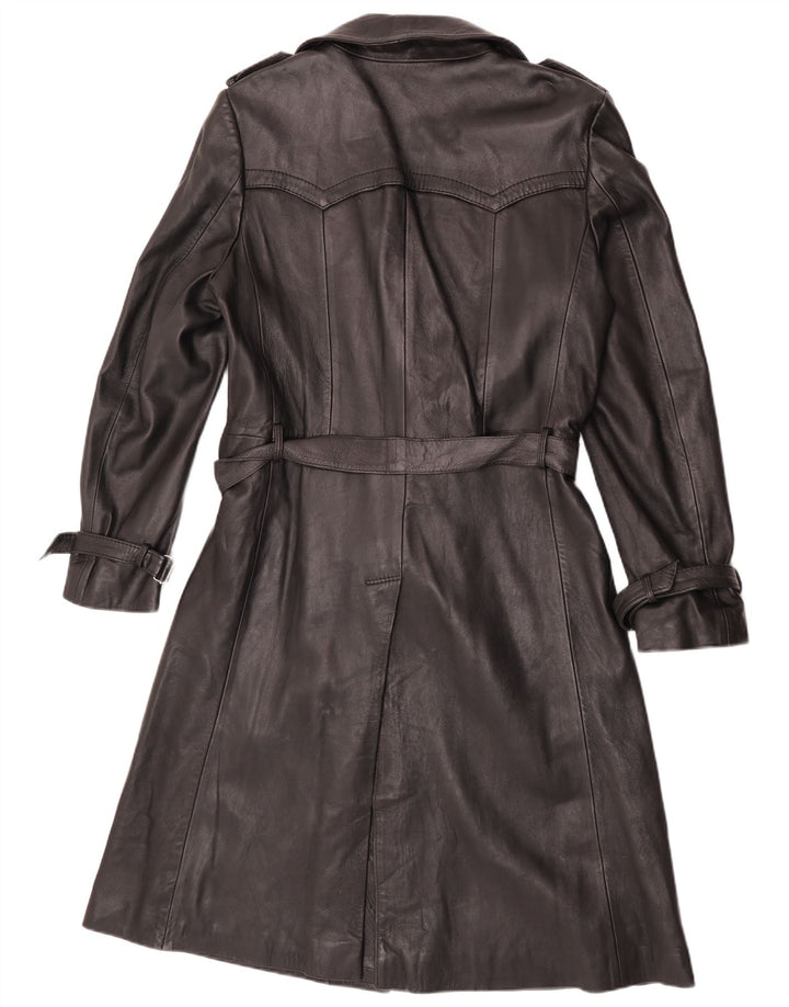 Trench da uomo vintage in pelle doppio petto UK 36 piccolo nero