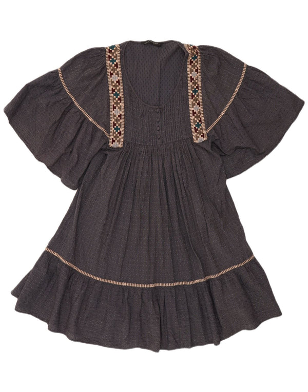 Abito a trapezio a pipistrello da donna Zara UK 12 Cotone gessato grigio medio