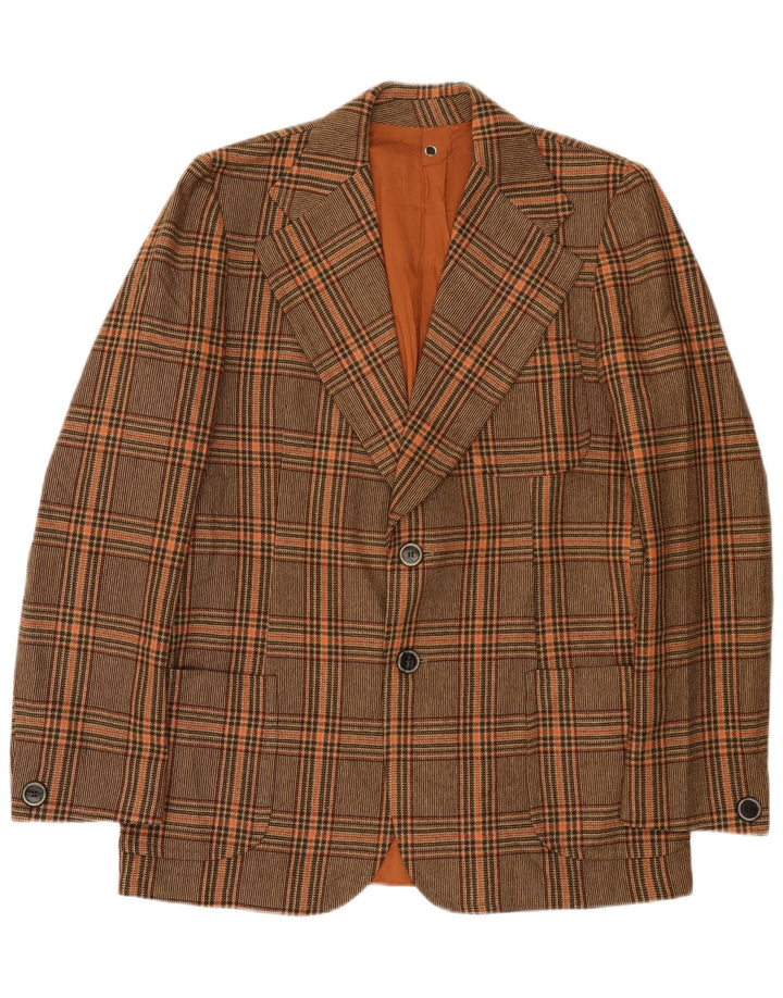 Giacca blazer vintage da uomo a 2 bottoni UK 36 piccolo quadretto marrone