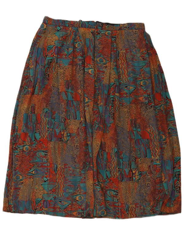 Gonna a trapezio da donna vintage UK 8 piccola W34 viscosa geometrica multicolore