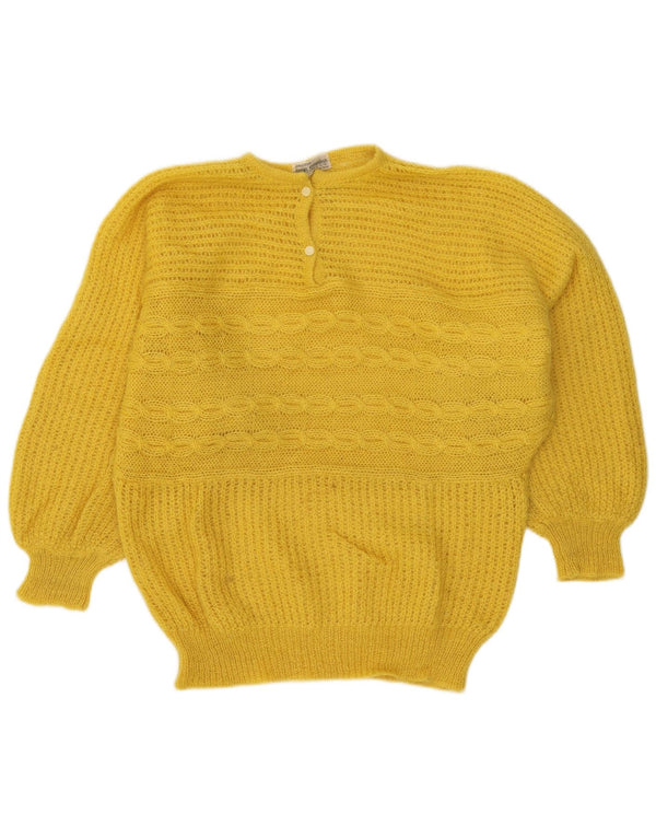 Maglione vintage da donna con collo a bottoni UK 18 XL Giallo