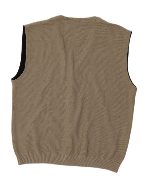 NAVIGARE Mens Sleeveless Cardigan Sweater Large Grey Merino Wool