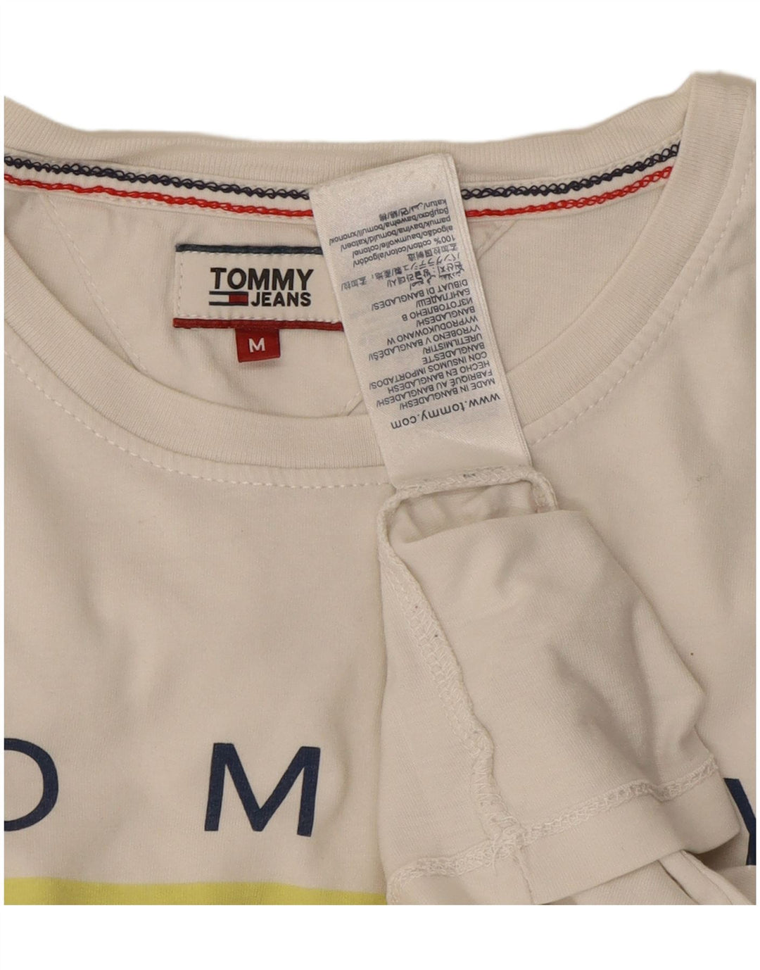 TOMMY HILFIGER T-shirt grafica da donna Top UK 14 Cotone bianco medio