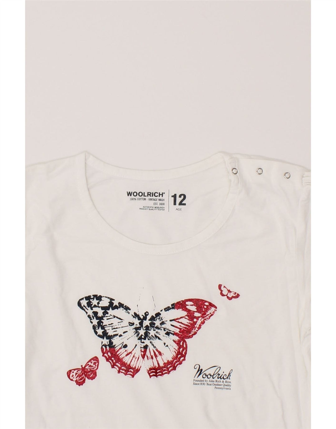 WOOLRICH Girls Graphic T-Shirt Top 11-12 Years White Vintage Woolrich and Second-Hand Woolrich from Messina Hembry 