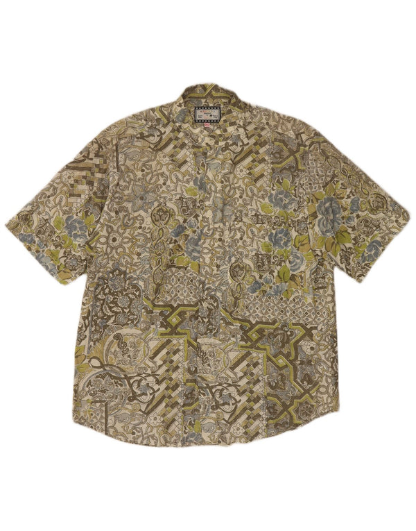 Camicia a maniche corte da uomo Azzurra XL in cotone floreale verde