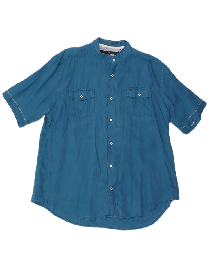 TOMMY HILFIGER Camicia a maniche corte vestibilità personalizzata da uomo XL Blu