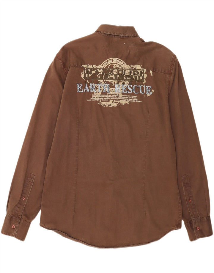 Camicia grafica da uomo Napapijri XL in cotone marrone
