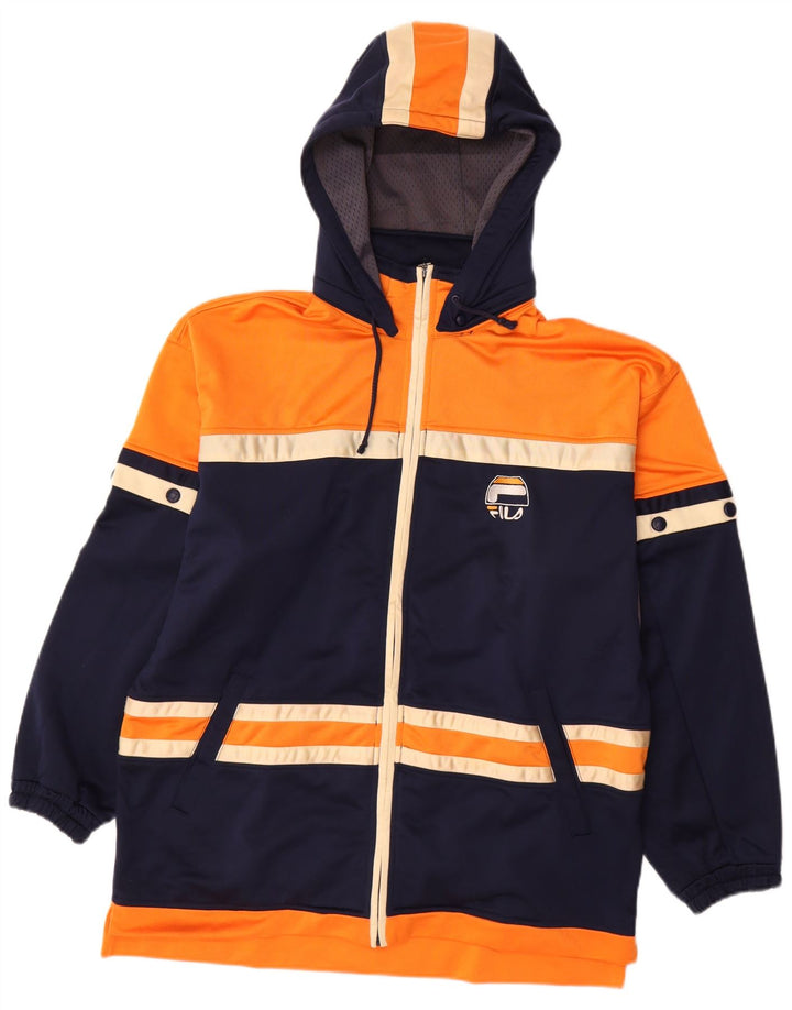 Giacca da ginnastica da uomo con cappuccio Fila, grande, in poliestere color block blu navy