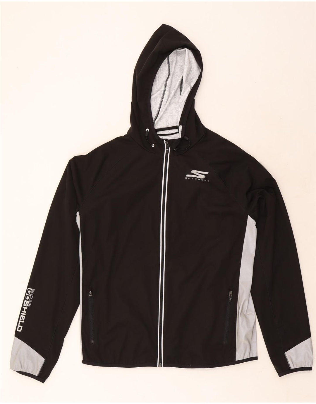 Giacca da ginnastica da uomo con cappuccio Skechers, grande, in poliestere color block nero