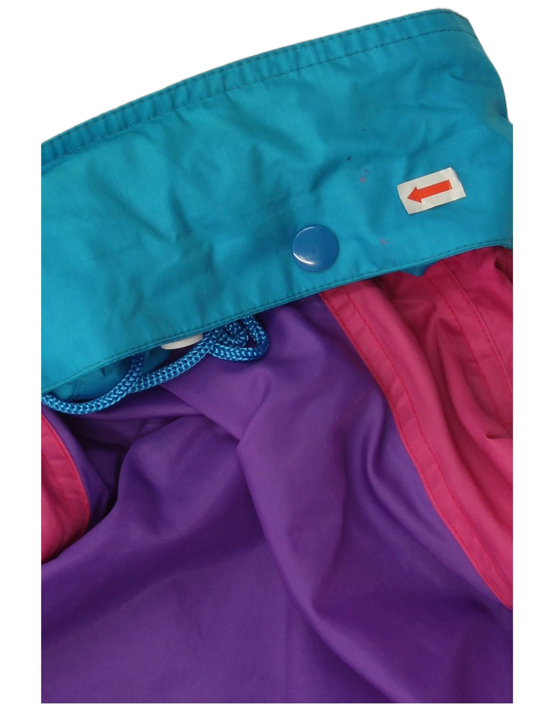 Giacca antipioggia oversize con cappuccio da donna vintage UK 14 Colorblock blu medio