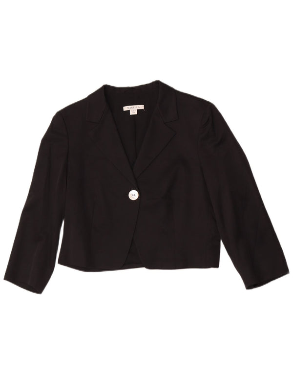 Giacca bolero da donna Marella con maniche a 3/4 e 1 bottone UK 14 grande viscosa nera