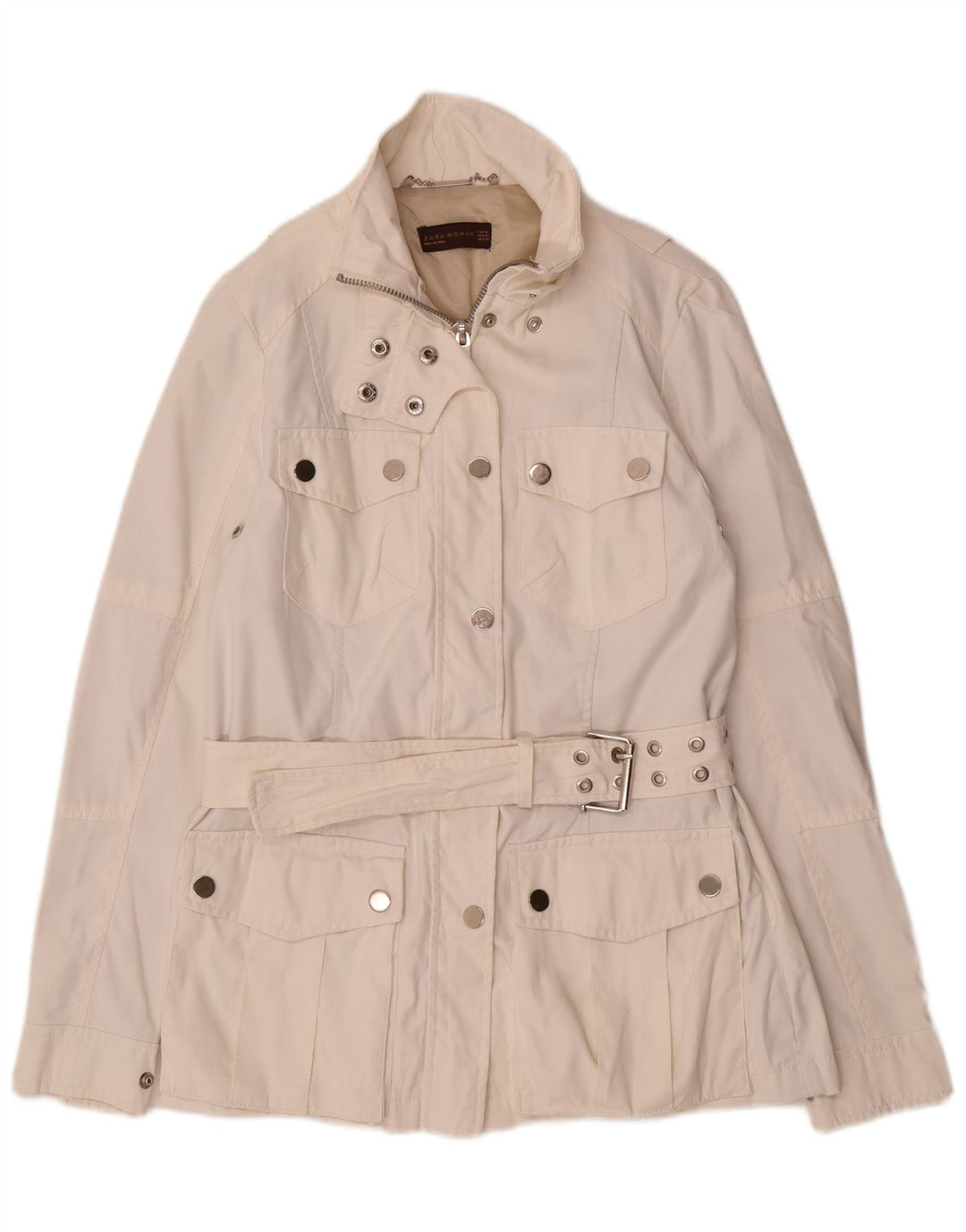 Giacca utility da donna Zara UK 12 nylon bianco sporco medio