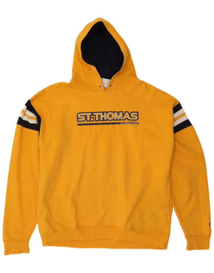 Felpa con cappuccio grafica da uomo Champion XL color block giallo