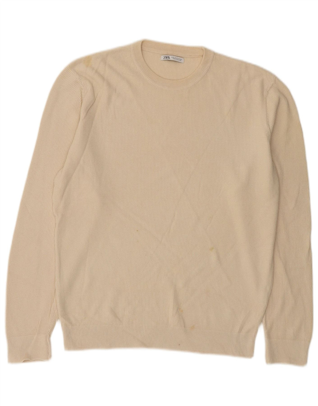 Maglione maglione girocollo da uomo Zara in cotone bianco sporco medio