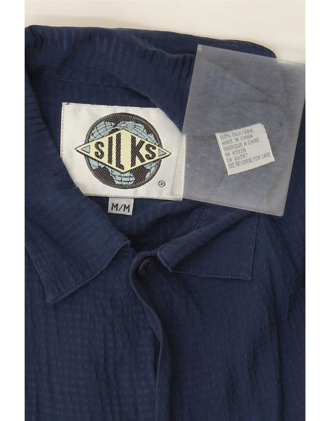 Camicia vintage da uomo a maniche corte in seta blu navy media