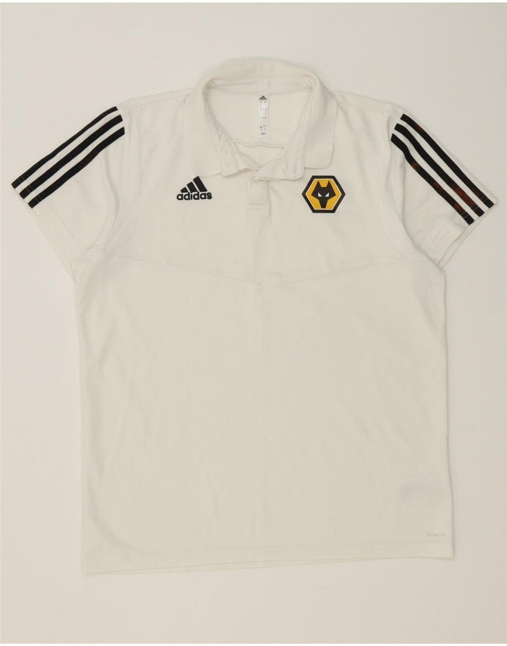 Polo Adidas da uomo Wolverhampton Wanderers grande in cotone a righe bianche