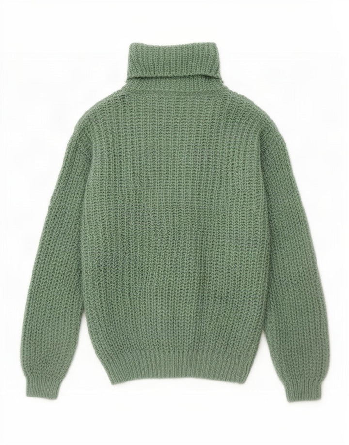 Maglione maglione vintage da donna con collo alto UK 14 verde medio