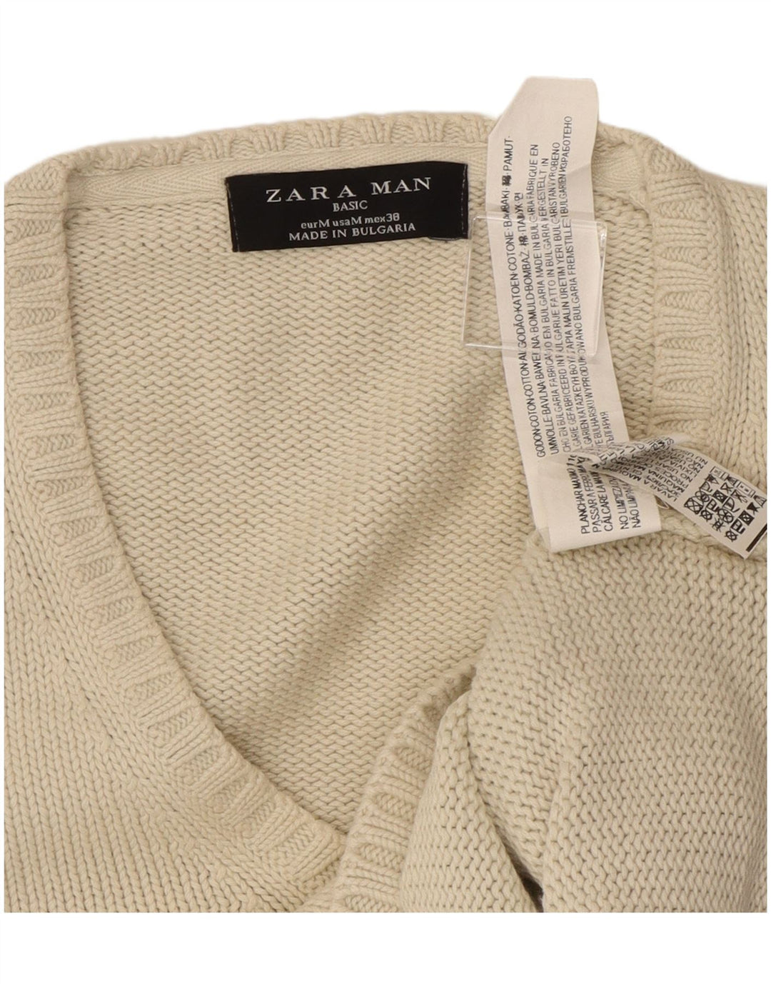 Maglione Zara da uomo con scollo a V in cotone beige medio