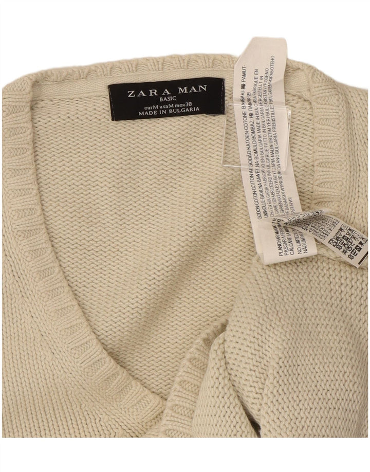 Maglione Zara da uomo con scollo a V in cotone beige medio