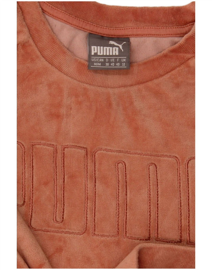 Felpa da donna in velluto con grafica Puma, maglione UK 12, arancione medio