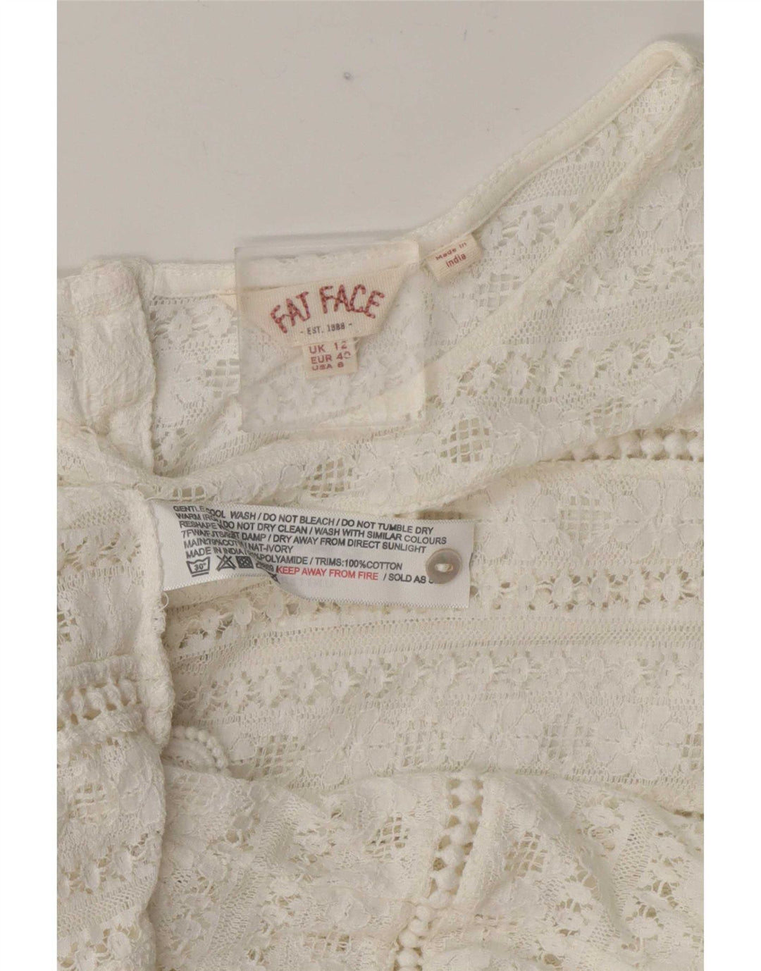 Camicetta trasparente da donna Fat Face, taglia UK 12, cotone bianco medio
