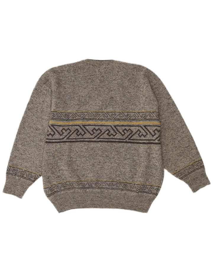 Maglione da uomo con scollo a V VINTAGE IT 52 Lana geometrica grigia grande