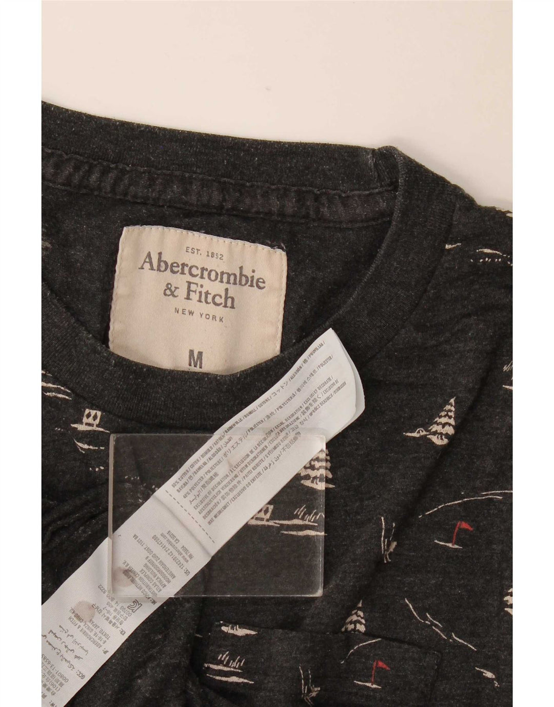 T-shirt da uomo con motivo astratto Abercrombie & Fitch in cotone grigio medio