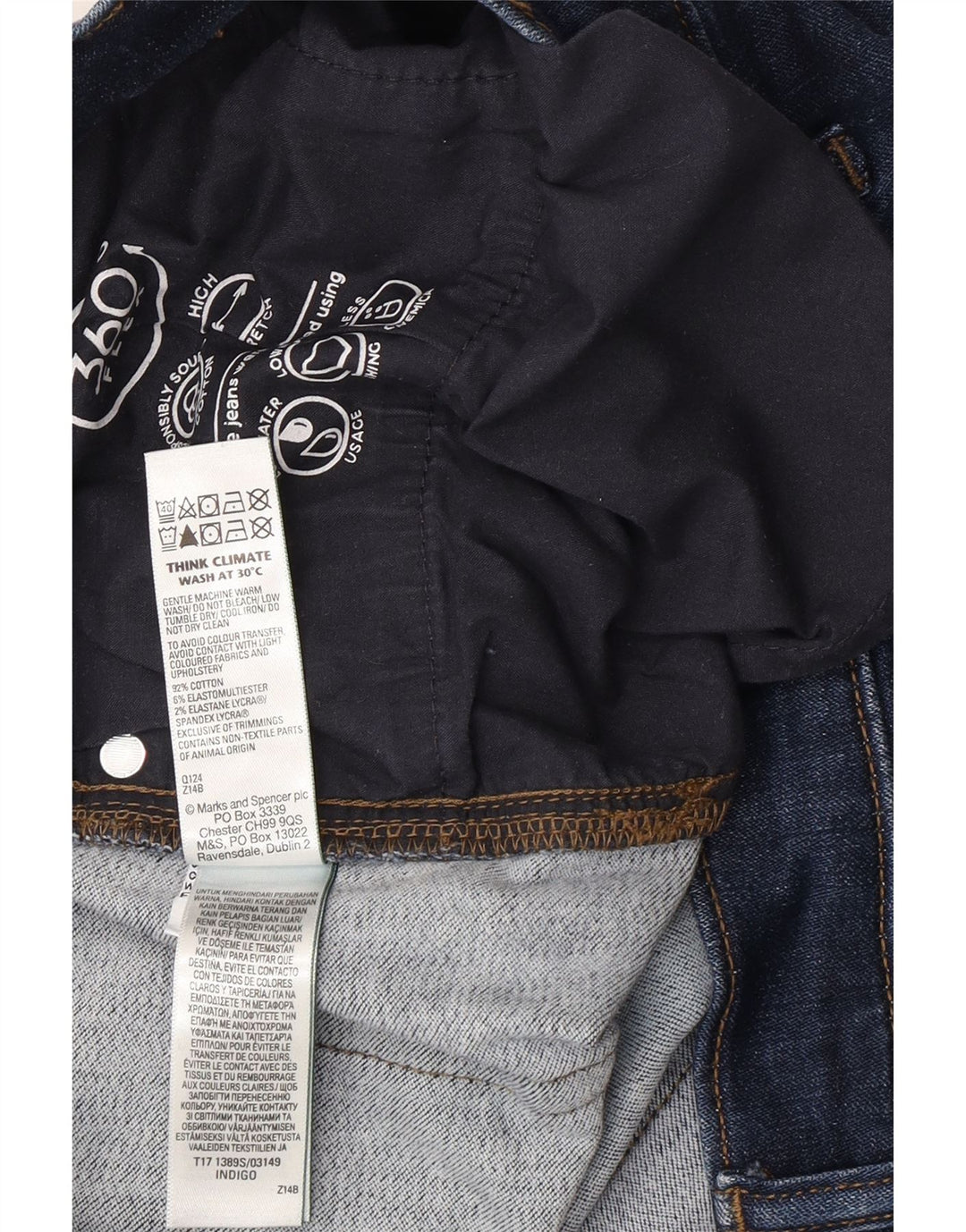 Jeans slim regolari da uomo Marks & Spencer W36 L31 cotone blu navy