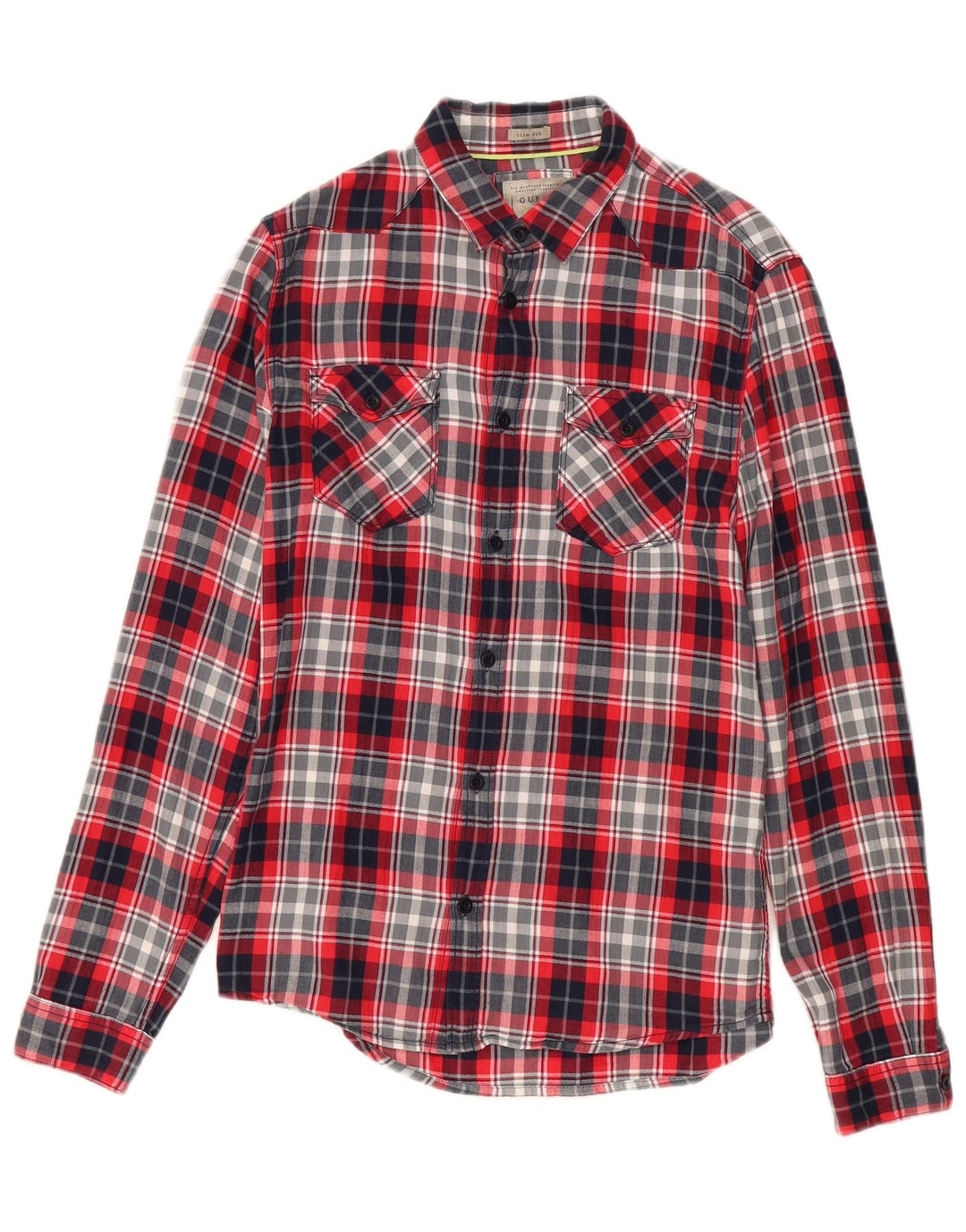 Guess Camicia da uomo slim fit in flanella di cotone scozzese piccolo rosso