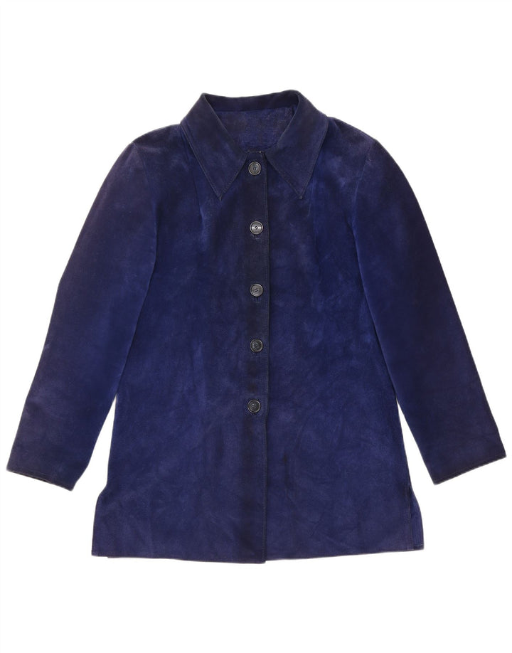 Giacca vintage in pelle scamosciata da donna UK 12 media blu navy