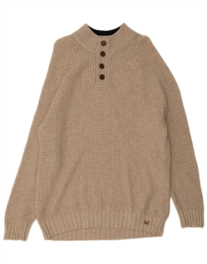 Crew Clothing Maglione da uomo con bottoni e collo XL in lana beige