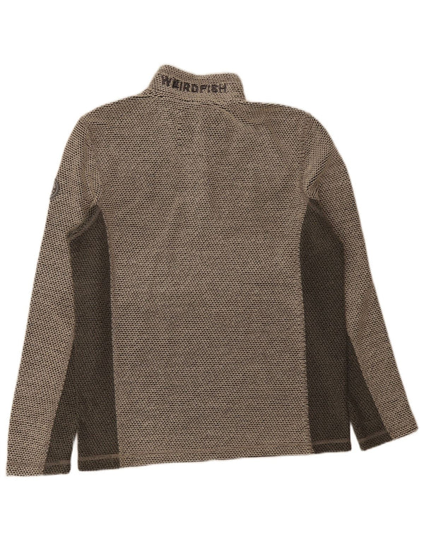 Felpa con collo con zip grafica da uomo Weird Fish, maglione color grigio medio