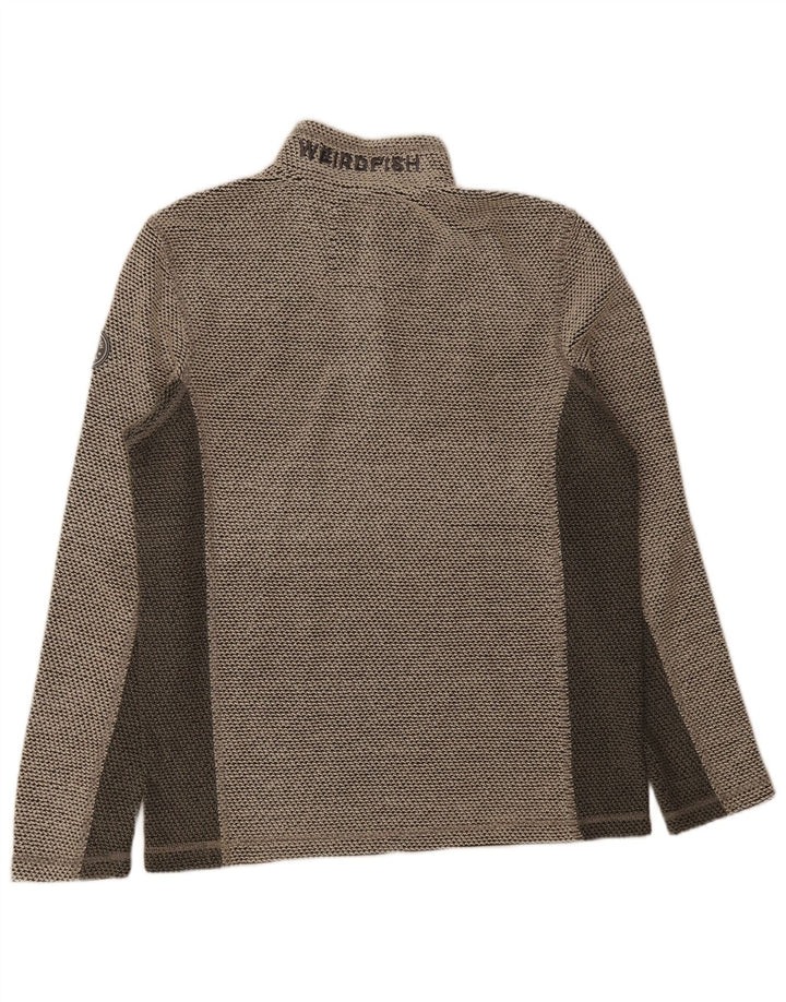 Felpa con collo con zip grafica da uomo Weird Fish, maglione color grigio medio