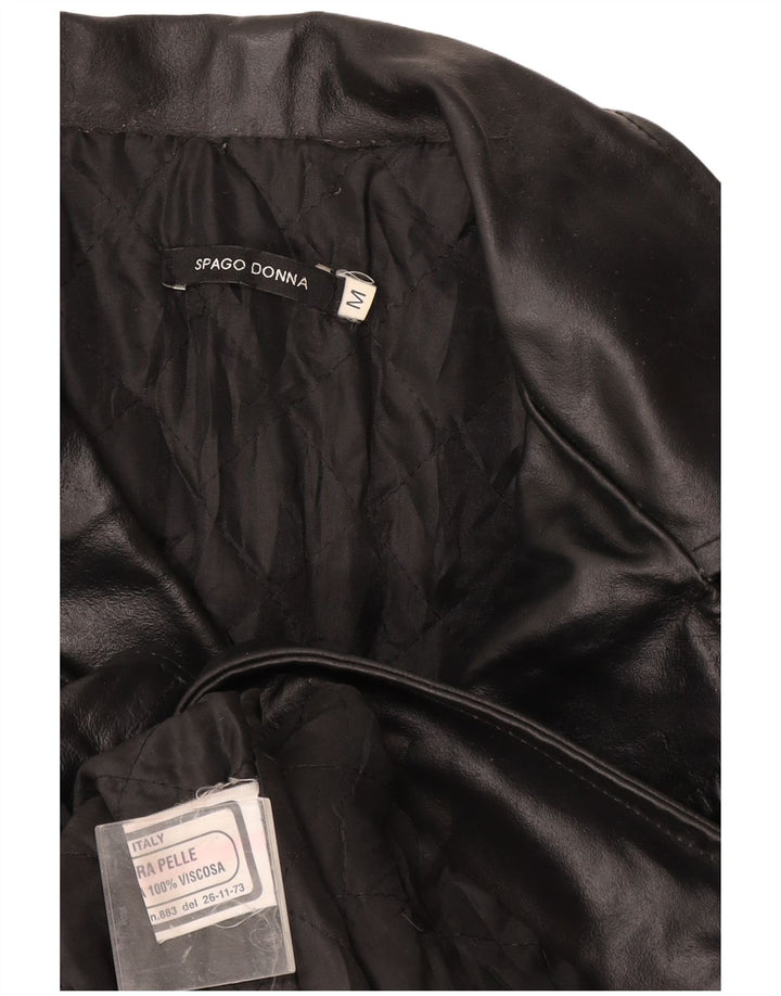 Cappotto in pelle da donna vintage UK 12 in pelle nera media