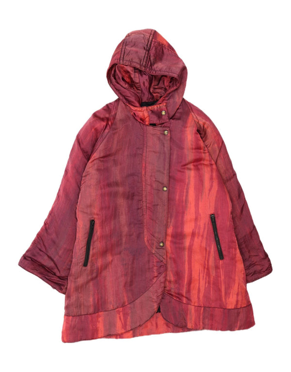 Cappotto vintage da donna con giacca a vento con cappuccio EU 42 grande a righe bordeaux