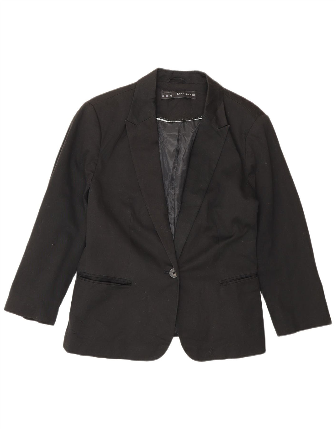 Giacca blazer a 1 bottone con maniche a 3/4 da donna Zara UK 20 2XL cotone nero