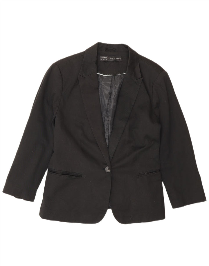 Giacca blazer a 1 bottone con maniche a 3/4 da donna Zara UK 20 2XL cotone nero