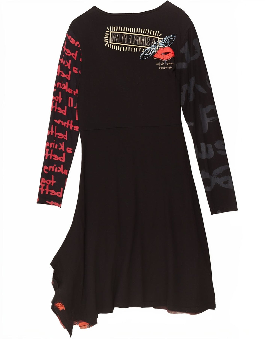 Desigual Abito asimmetrico grafico da donna UK 18 XL Patchwork nero