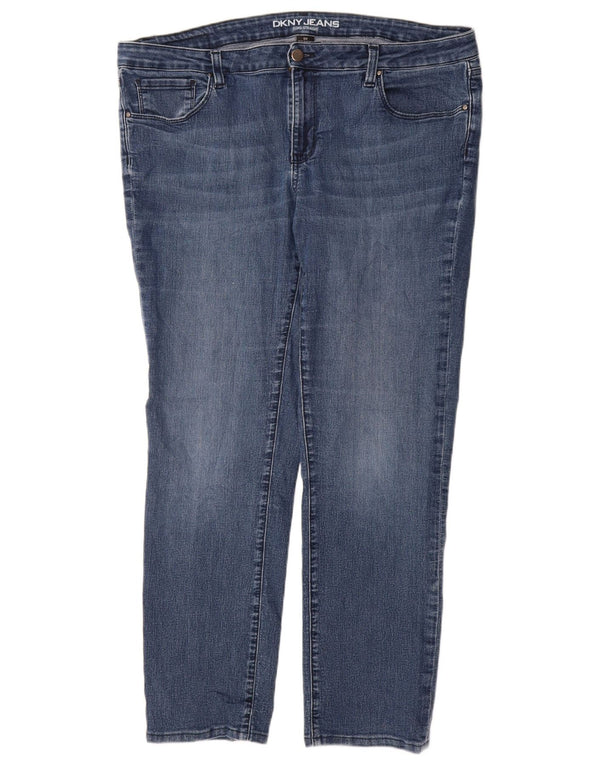 Jeans dritti a vita alta Soho da donna DKNY US 16 2XL W28 L29 cotone blu