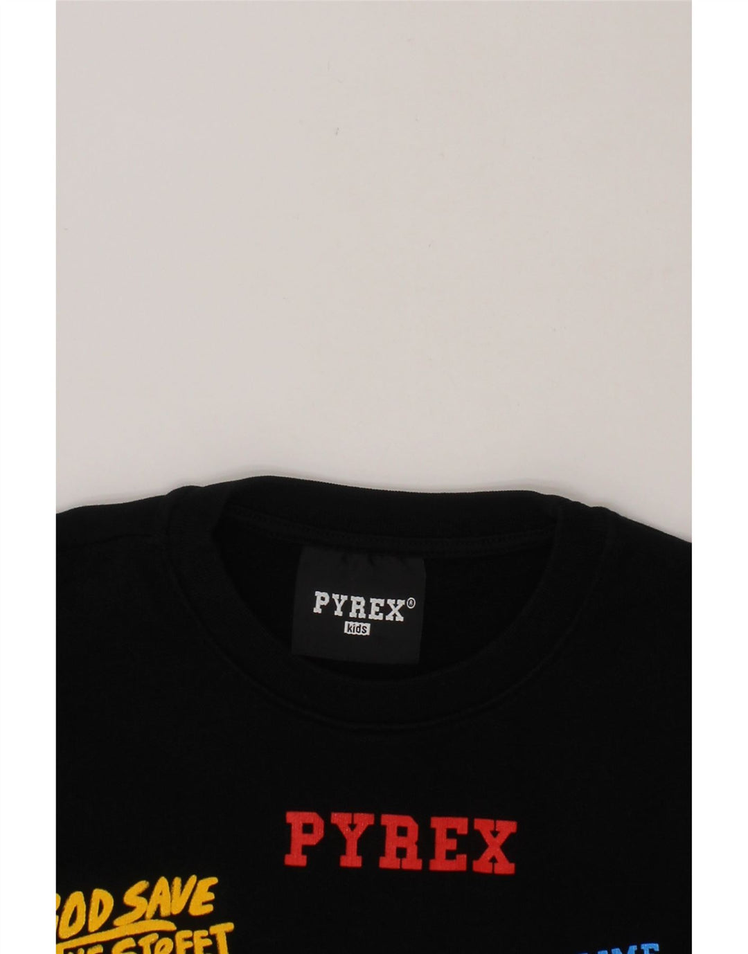 PYREX Boys Graphic T-Shirt Top 11-12 Years large Black Cotton Vintage Pyrex and Second-Hand Pyrex from Messina Hembry 